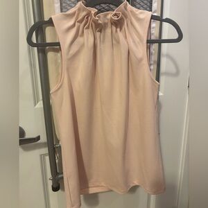 Ann Taylor Sleeveless Ruffled Neck Blouse in Light Pink